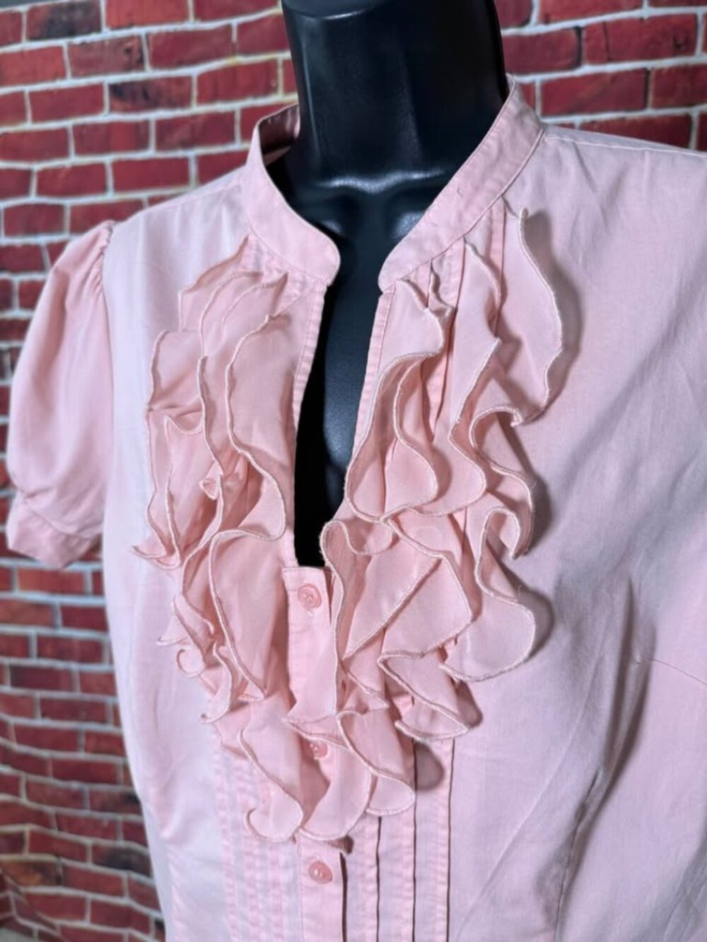 The Limited Essential Shirt -Pink Ruffle Short Sleeve Blouse